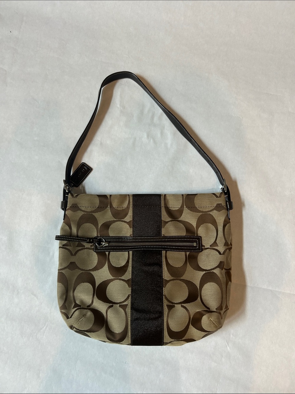 Coach Khaki and Brown Signature Shoulder Bag